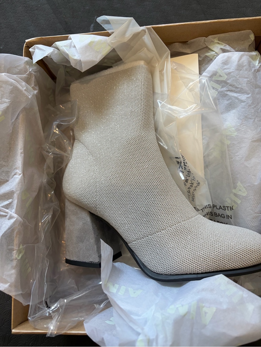 MIA Knit Sock Bootie in Light Gray with Block Heel